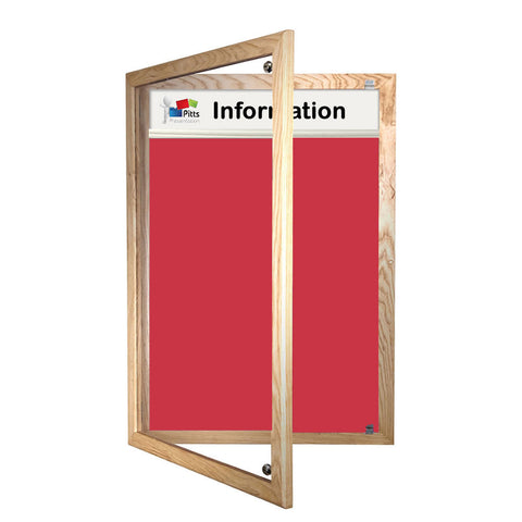 Pitts Tamperproof Lockable Noticeboard with Printed Header with Wooden Frame and Camira Lucia Fabric