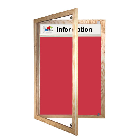 Tamperproof Lockable Noticeboard with Printed Header Wooden Frame Camira Lucia Fabric