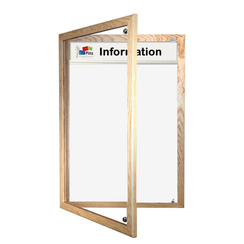 Magnetic Tamperproof Lockable Whiteboard with Header Panel, Wooden Frame